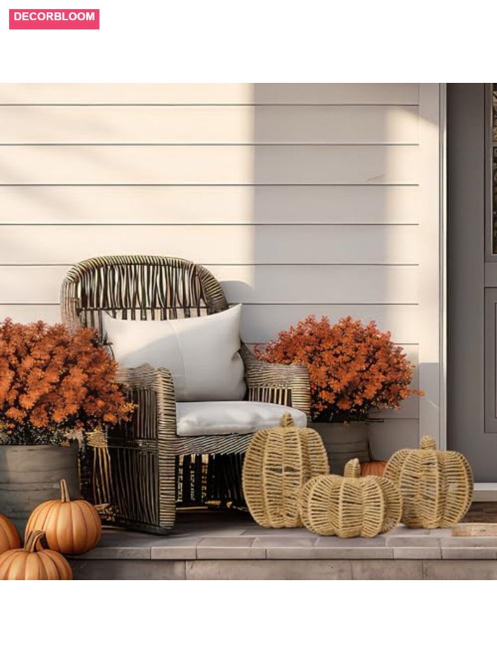 3 Pcs Handmade Woven Rattan Pumpkin Decorations Fall Thanksgiving Centerpiece - Picture 5 of 6